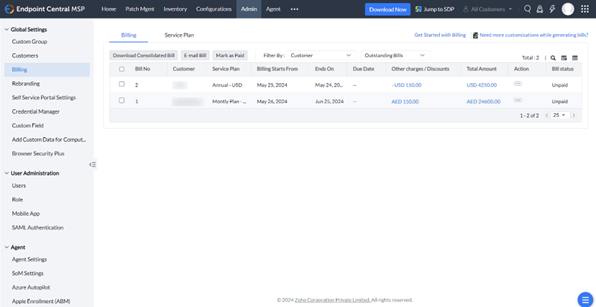 screenshot of ManageEngine Endpoint Central MSP